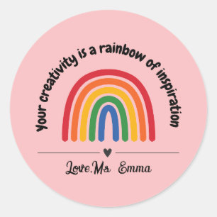 Personalised Pink rainbow heart teacher reward  Classic Round Sticker
