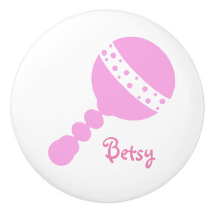Personalised Pink Rattle Drawer Knob
