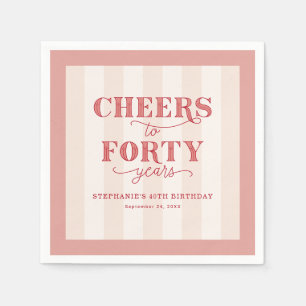 Personalised Pink Red 40th Birthday Paper Napkin
