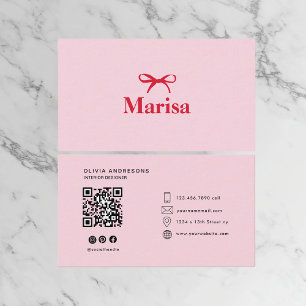 Personalised Pink & Red Bow Elegant Business Card