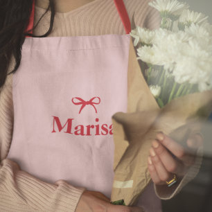 Personalised Pink & Red Bow Name Apron   Custom E