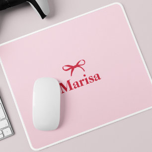 Personalised Pink & Red Bow Name Mouse Mat