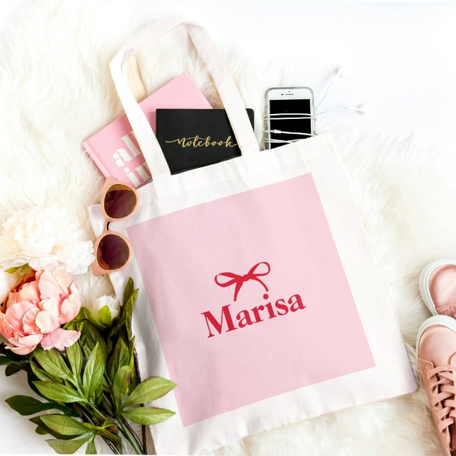 Personalised Pink & Red Bow Name Tote Bag (Creator Uploaded)