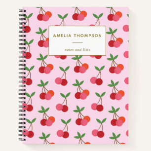 Personalised Pink Red Cherry Fruit Retro Pattern Notebook