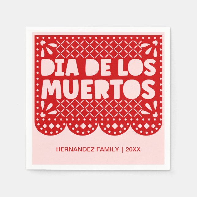Personalised Pink & Red Dia de los Muertos Napkins (Front)