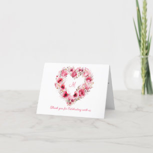 Personalised Pink Red Floral Heart Wedding Thank You Card