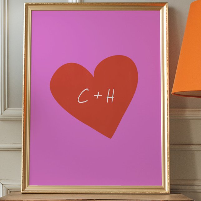 Personalised Pink Red Heart Love Couples Initials Poster (Creator Uploaded)