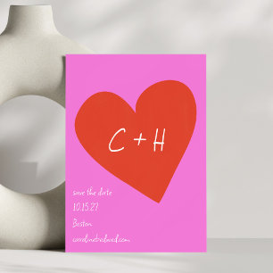 Personalised Pink Red Heart Love Couples Initials Save The Date
