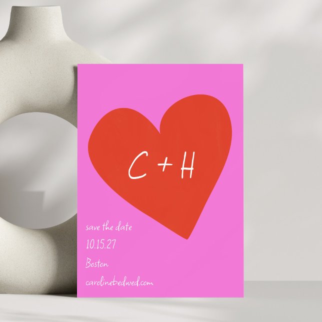 Personalised Pink Red Heart Love Couples Initials Save The Date (Creator Uploaded)