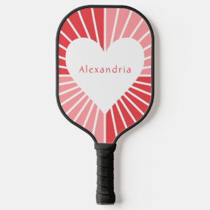 Personalised pink red heart pickleball paddle