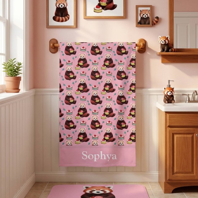 Personalised Pink Red Panda Kids Beach Towel (Creator Uploaded)
