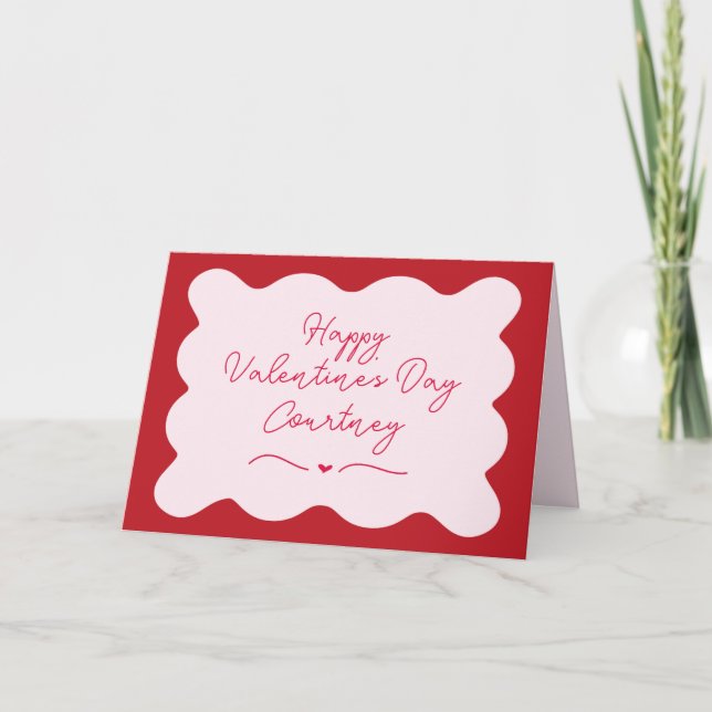 Personalised Pink & Red Scalloped Valentine’s  Card (Front)