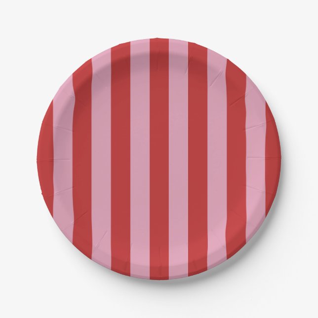 Personalised Pink & Red Striped Wedding Plate (Front)