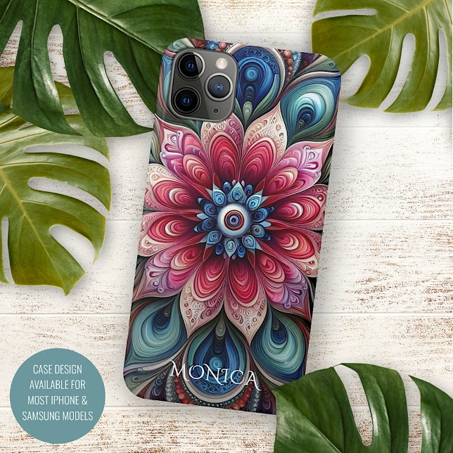 Personalised Pink Red Teal Blue Floral Art Pattern Case-Mate iPhone Case (Creator Uploaded)