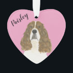 Personalised Pink Red White English Springer Ornament<br><div class="desc">I am in love with this beautifully detailed watercolor illustration of a red and white english springer spaniel on a sweet pink heart! Personalise these pastel ornaments and make the nice list this year! For the perfect presents, pair it with a matching item from the collection for a thoughtful housewarming,...</div>