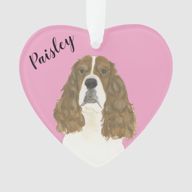 Personalised Pink Red White English Springer Ornament (Front)
