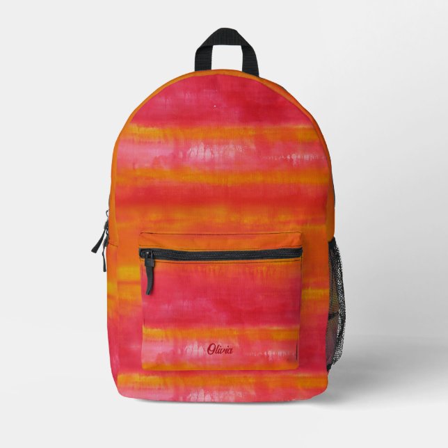Personalised Pink Red Yellow Abstract  Printed Backpack (Front)