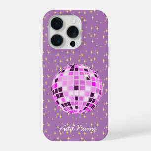 Personalised Pink Retro Disco Ball Purple iPhone 15 Pro Case