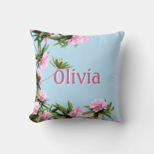 Personalised Pink Rhododendron Name Floral Cushion