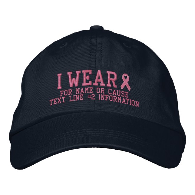 Personalised Pink Ribbon Awareness Embroidery Embroidered Hat (Front)