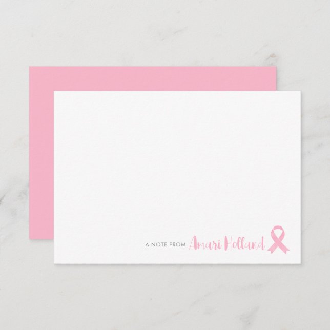 Personalised Pink Ribbon Note Card (Front/Back)