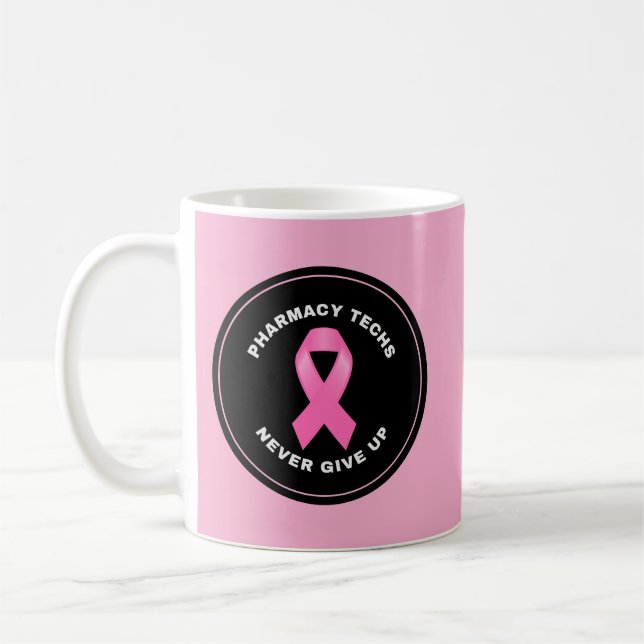 Personalised Pink Ribbon Pharmacy Tech Coffee Mug (Left)