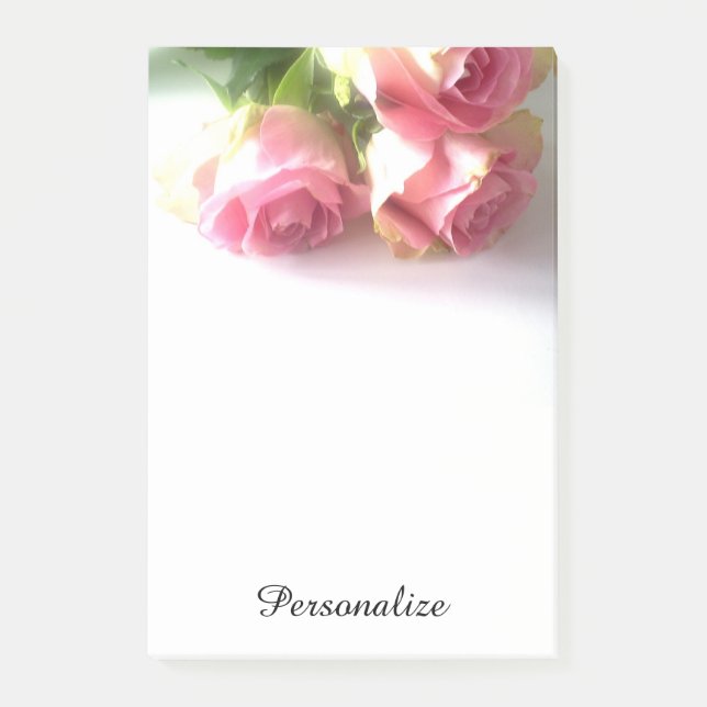 Personalised pink rose bouquet photo Post it notes (Front)