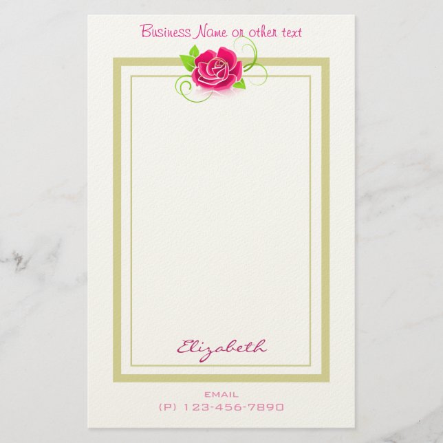 Personalised Pink Rose Business Stationery (Front)