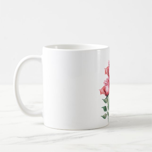 Personalised  Pink Rose Floral Classic Mug  (Left)