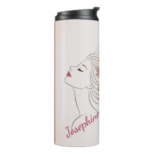 Personalised Pink Rose Floral Hair Woman Elegant Thermal Tumbler