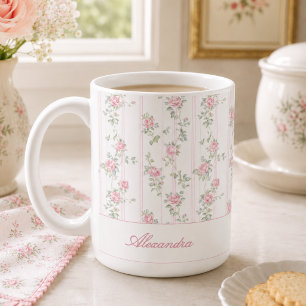 Personalised Pink Rose Floral Monogram Mug