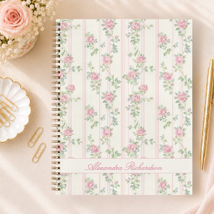 Personalised Pink Rose Floral Spiral Notebook
