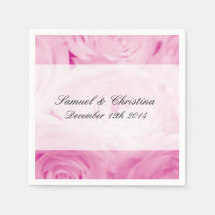 Personalised pink rose flowers wedding napkins