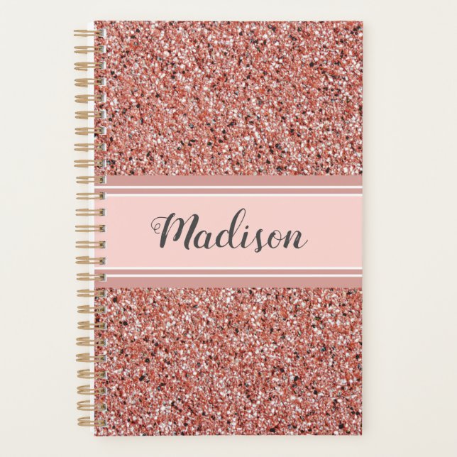 Personalised Pink Rose Gold Glitter Monogram Planner (Front)