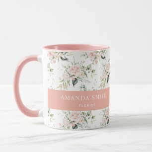 Personalised Pink Rose Greenery Elegant Florist Mug