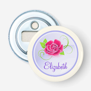 Personalised Pink Rose Illustration Bottle Opener