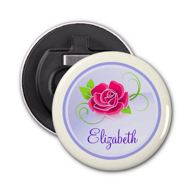 Personalised Pink Rose Illustration Bottle Opener (Front)
