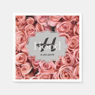 Personalised Pink Rose Monogram Event Napkins