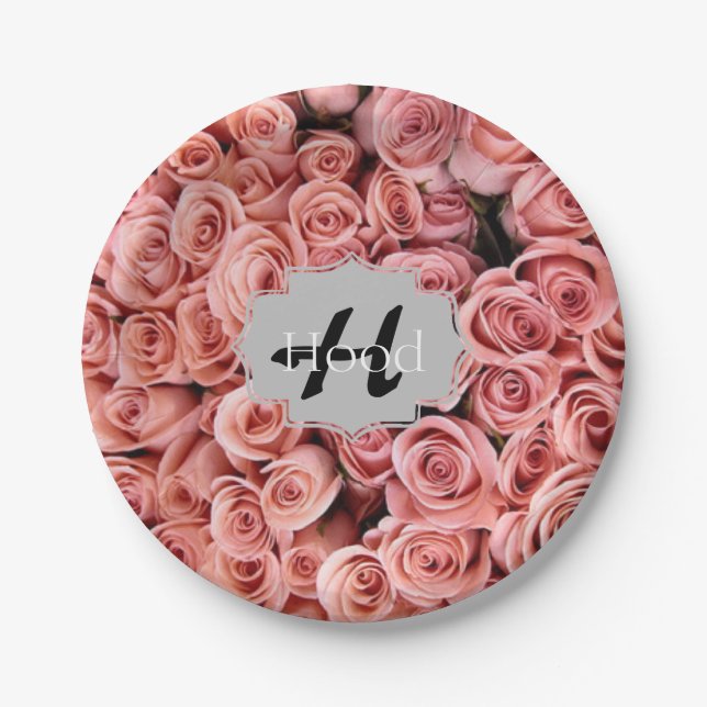 Personalised Pink Rose Paper Plates (Front)