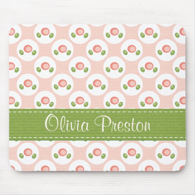 Personalised Pink Rose Polkadot Mouse Pad (Front)