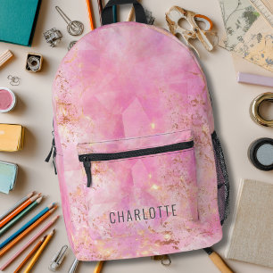 Personalised Pink Rose Quartz Printed Backpack