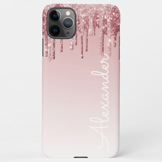 Personalised Pink Rosegold Dripping Glitter BUDGET iPhone Case (Back)