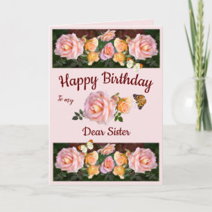 Personalised Pink Roses Christian Sister Birthday Holiday Card