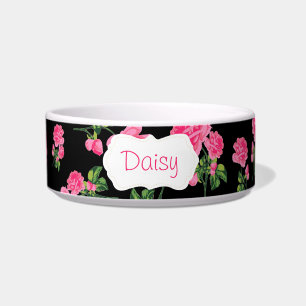 Personalised pink roses floral bowl - black