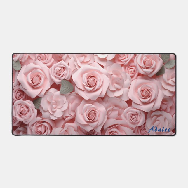 Personalised Pink Roses Floral Desk Mat (Front)