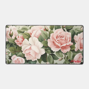 Personalised Pink Roses Floral Desk Mat