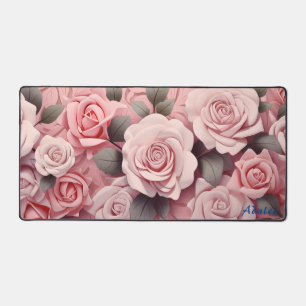 Personalised Pink Roses Floral Desk Mat