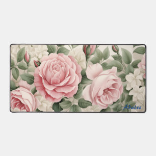 Personalised Pink Roses Floral Desk Mat