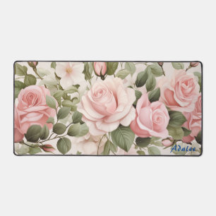 Personalised Pink Roses Floral Desk Mat