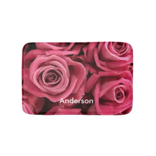 Personalised Pink Roses girly Bath Mat